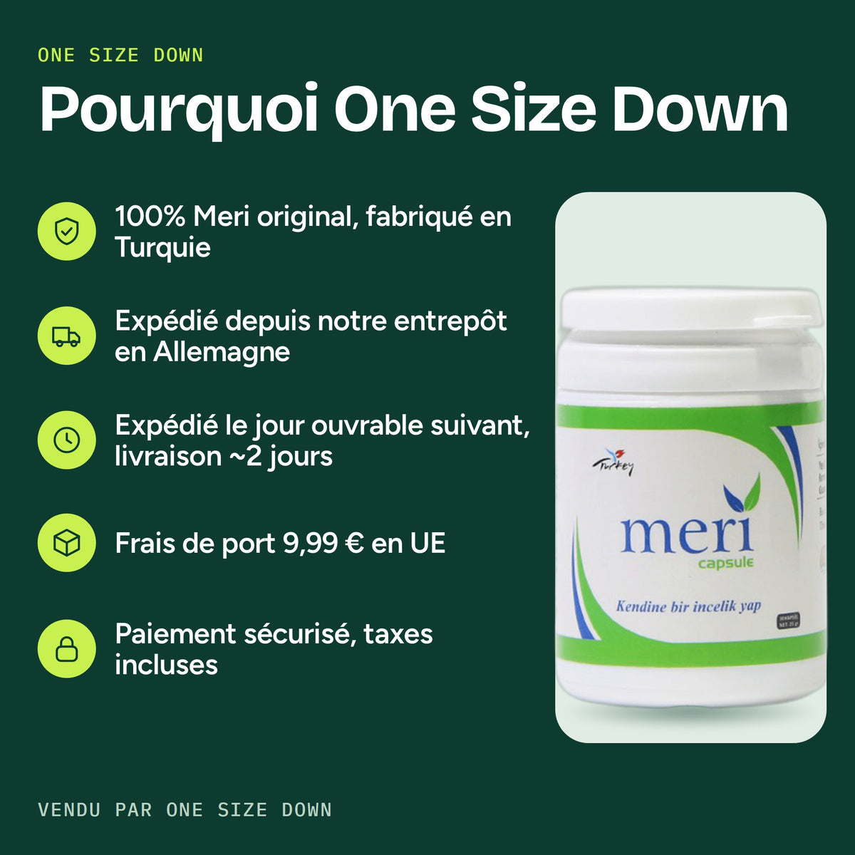 Pourquoi acheter chez One Size Down : Meri original, expédié d'Allemagne en 2 à 4 jours ouvrés